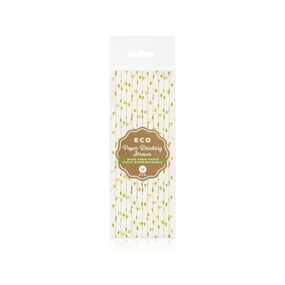 Arany Gold Stars papír szívószál 12 db-os