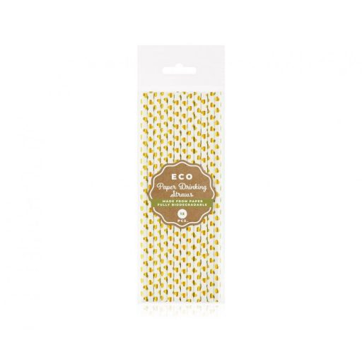 Arany szív Gold Heart papír szívószál 12 db-os