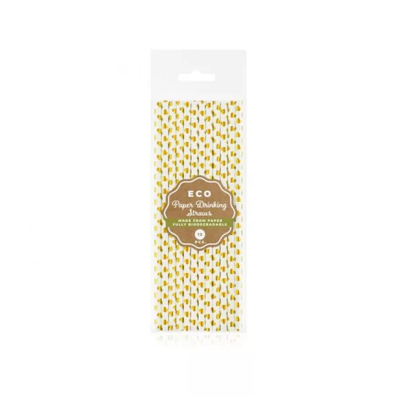 Arany szív Gold Heart papír szívószál 12 db-os
