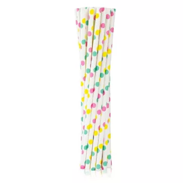 Színes Colorful Dots papír szívószál 12 db-os