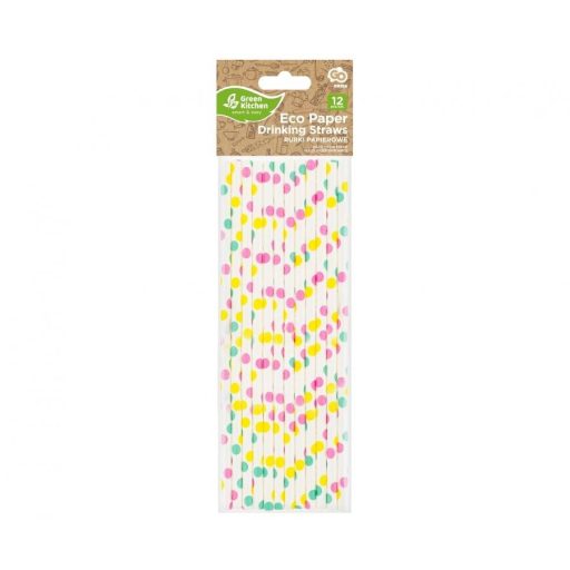 Színes Colorful Dots papír szívószál 12 db-os