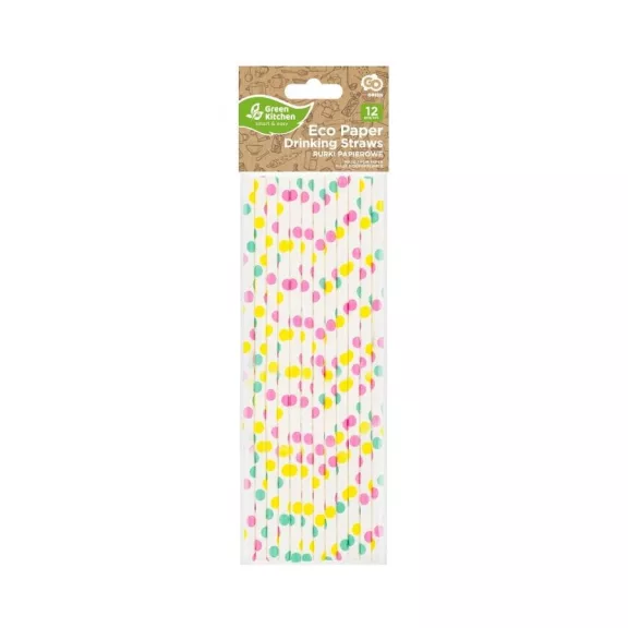 Színes Colorful Dots papír szívószál 12 db-os