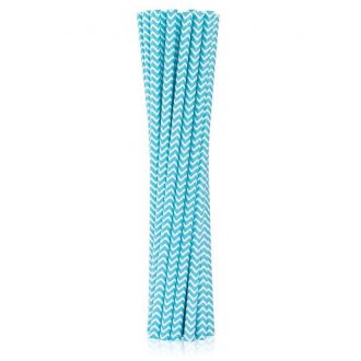 Kék Light Blue Chevron papír szívószál 12 db-os
