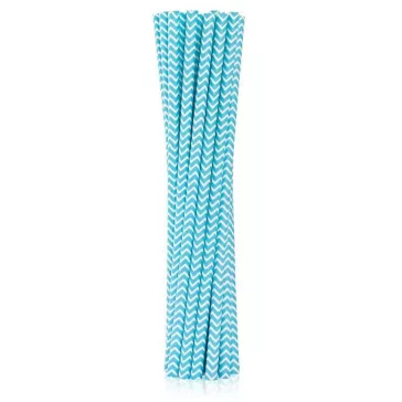 Kék Light Blue Chevron papír szívószál 12 db-os