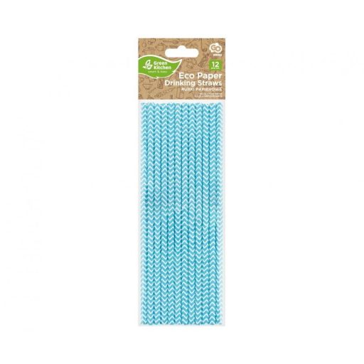 Kék Light Blue Chevron papír szívószál 12 db-os