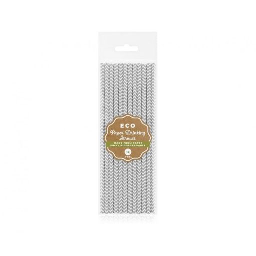 Ezüst Silver papír szívószál 12 db-os