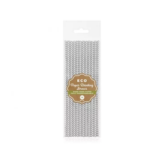 Ezüst Silver papír szívószál 12 db-os