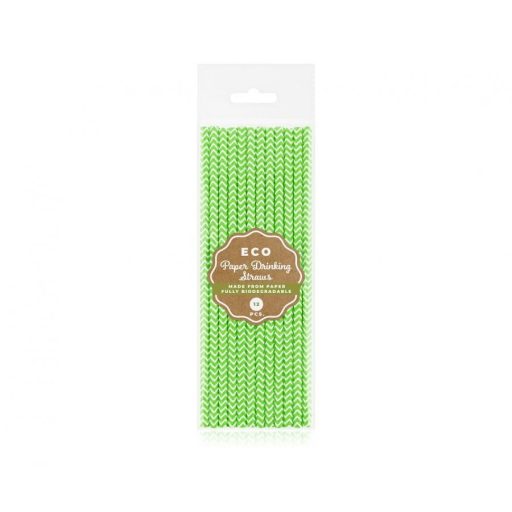 Zöld Lime Green Chevron papír szívószál 12 db-os