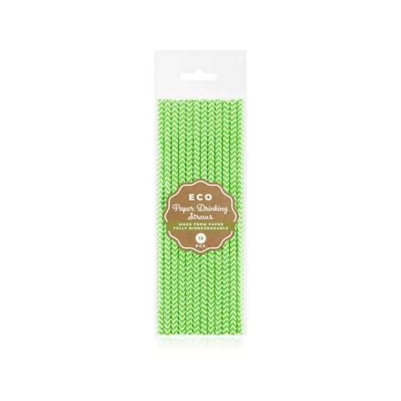 Zöld Lime Green Chevron papír szívószál 12 db-os