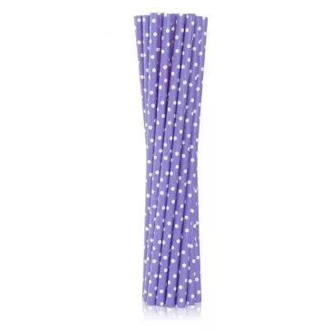 Lila Purple Dots papír szívószál 12 db-os