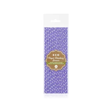 Lila Purple Dots papír szívószál 12 db-os