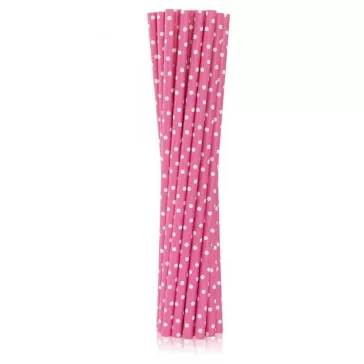 Rózsaszín Pink Dots papír szívószál 12 db-os
