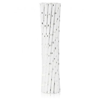 Ezüst Silver Stars papír szívószál 12 db-os