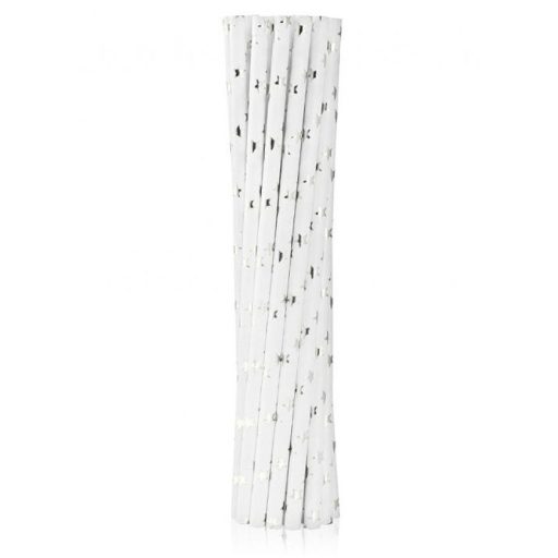 Ezüst Silver Stars papír szívószál 12 db-os