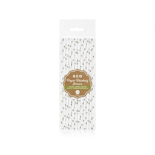 Ezüst Silver Stars papír szívószál 12 db-os