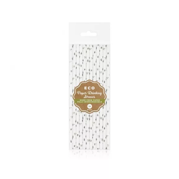 Ezüst Silver Stars papír szívószál 12 db-os