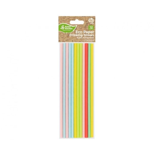 Színes Pastel papír szívószál 12 db-os