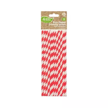 Piros Red Stripes rugalmas papír szívószál 12 db-os
