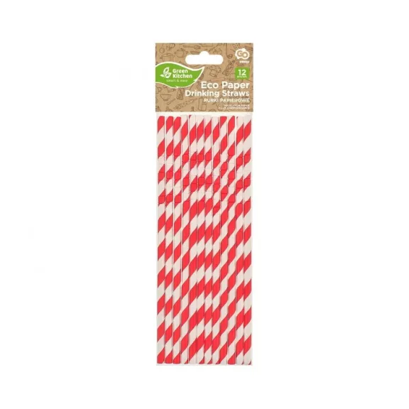 Piros Red Stripes rugalmas papír szívószál 12 db-os