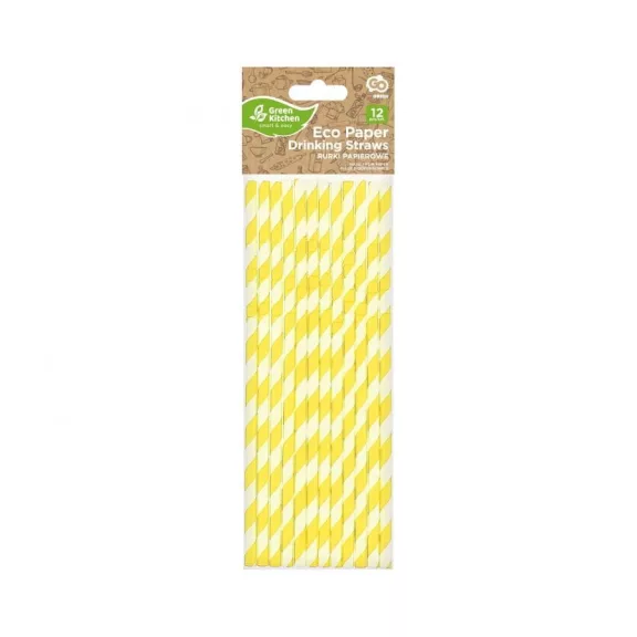 Sárga Yellow Stripes rugalmas papír szívószál 12 db-os