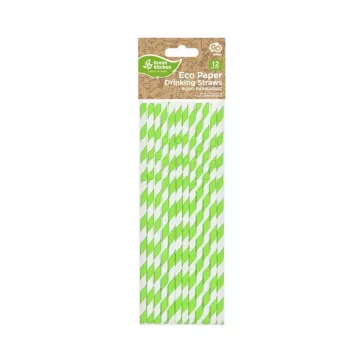 Zöld Green Stripes rugalmas papír szívószál 12 db-os