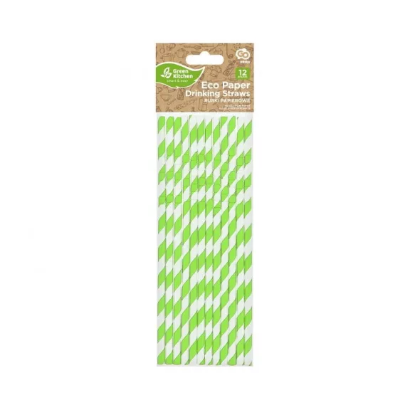 Zöld Green Stripes rugalmas papír szívószál 12 db-os