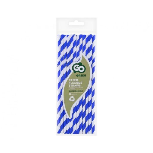 Kék Blue Stripes rugalmas papír szívószál 12 db-os