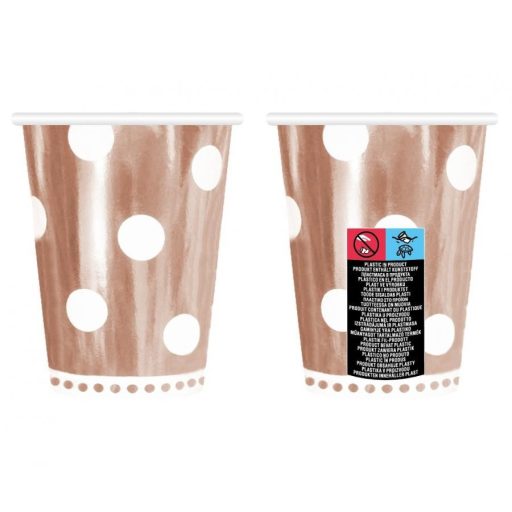 Rose Gold B&C Polka Dots papír pohár 6 db-os 266 ml