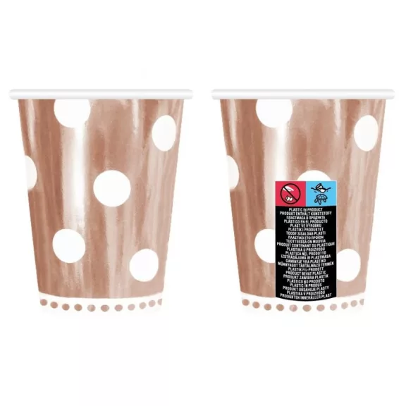Rose Gold B&C Polka Dots papír pohár 6 db-os 266 ml