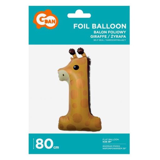 Zsiráf 1-es Giraffe szám fólia lufi 80 cm