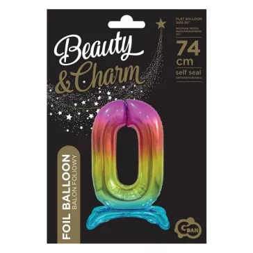 Színes Rainbow 0-ás szám fólia lufi talppal 74 cm