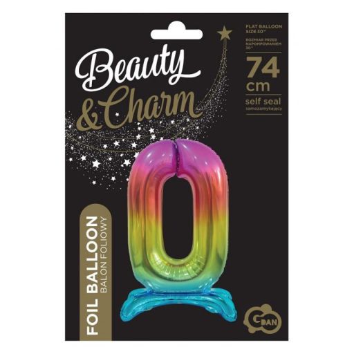 Színes Rainbow 0-ás szám fólia lufi talppal 74 cm