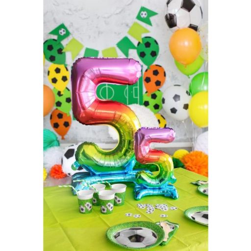 Színes Rainbow 5-ös szám fólia lufi talppal 74 cm