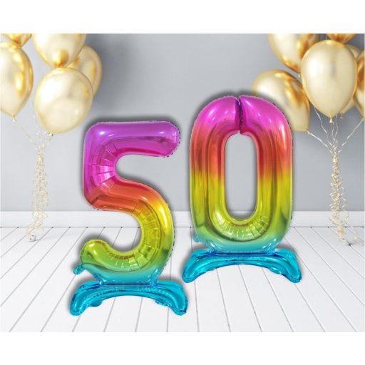 Színes Rainbow 5-ös szám fólia lufi talppal 74 cm