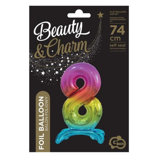 Színes Rainbow 8-as szám fólia lufi talppal 74 cm