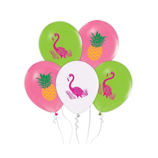 Flamingó Summer léggömb, lufi 5 db-os 12 inch (30cm)