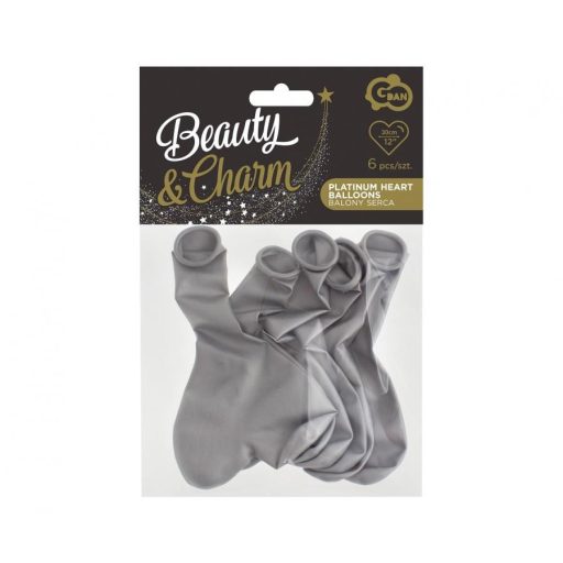 Szív Platinum Silver léggömb, lufi 6 db-os 12 inch (30 cm)