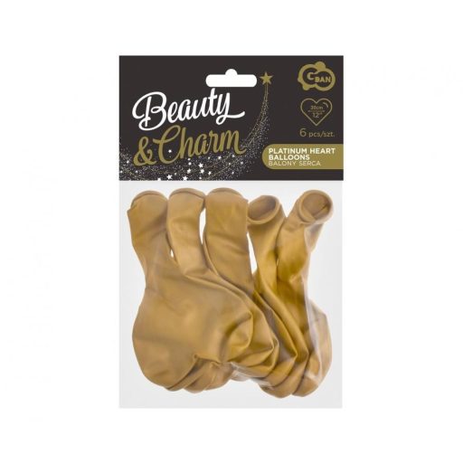 Szív Platinum Gold léggömb, lufi 6 db-os 12 inch (30 cm)