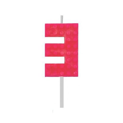 Építőkocka 3-as Red Blocks tortagyertya, számgyertya