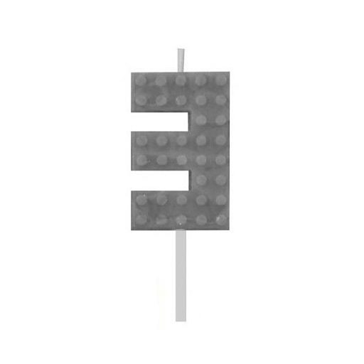 Építőkocka 3-as Grey Blocks tortagyertya, számgyertya