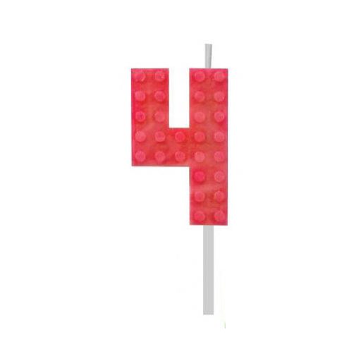 Építőkocka 4-es Red Blocks tortagyertya, számgyertya