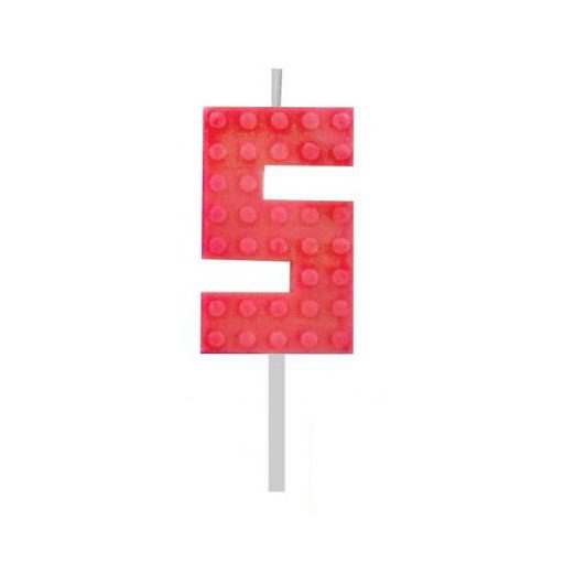 Építőkocka 5-ös Red Blocks tortagyertya, számgyertya
