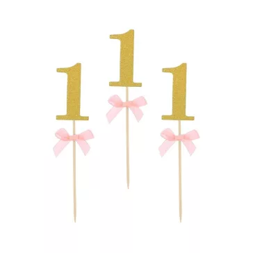 Rózsaszín 1st Birthday díszítő pálca 10 db-os