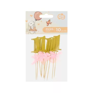 Rózsaszín 1st Birthday díszítő pálca 10 db-os