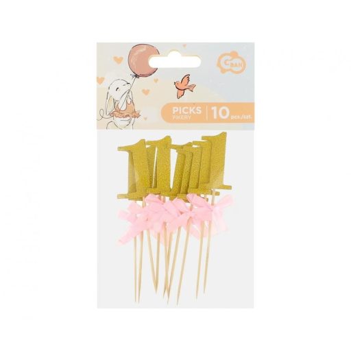 Rózsaszín 1st Birthday díszítő pálca 10 db-os