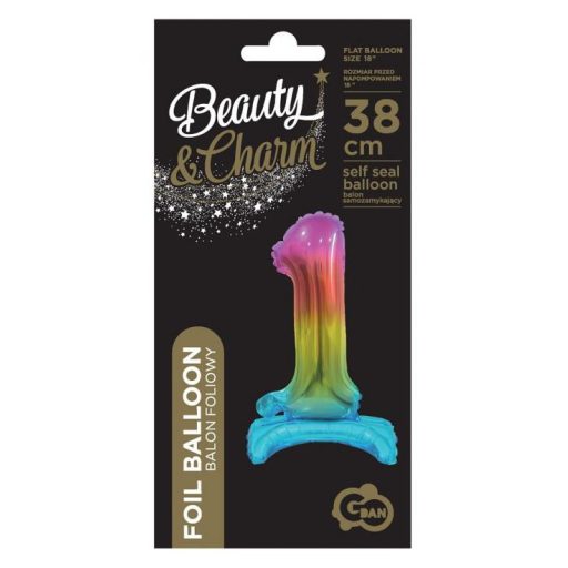 Színes Rainbow mini 1-es szám fólia lufi talppal 38 cm