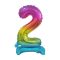 Színes Rainbow mini 2-es szám fólia lufi talppal 38 cm