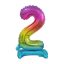 Színes Rainbow mini 2-es szám fólia lufi talppal 38 cm