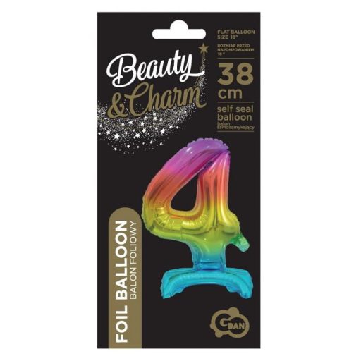 Színes Rainbow mini 4-es szám fólia lufi talppal 38 cm