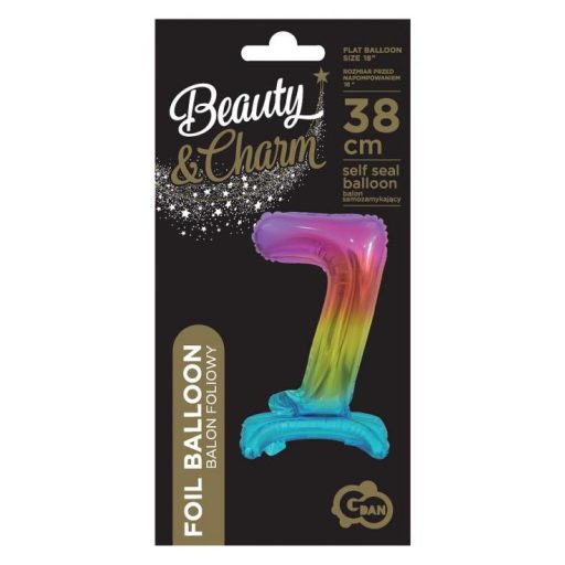 Színes Rainbow mini 7-es szám fólia lufi talppal 38 cm